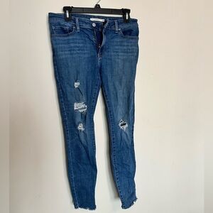 Levi Jeans Raw Hem Distressed 711 Skinny